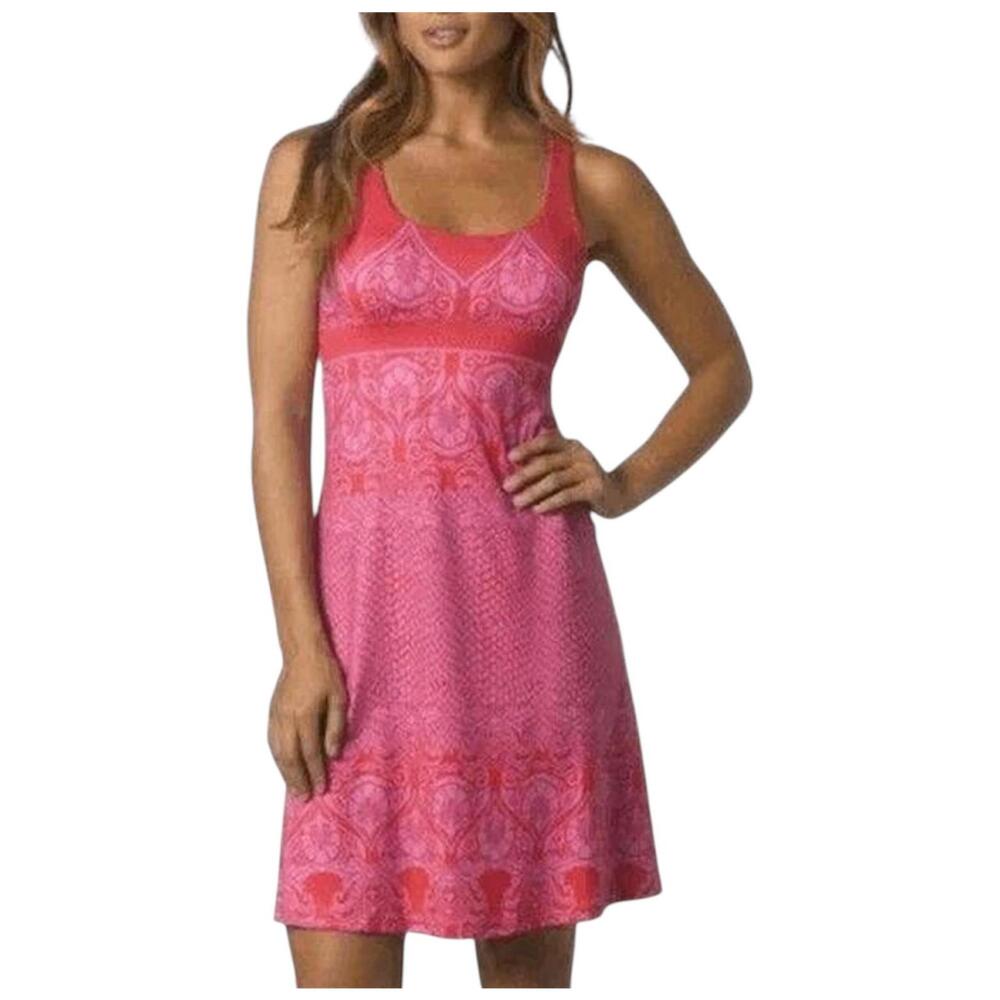 Prana Pink & Red Patterned Sleeveless Casual Dress Knee Length Size M